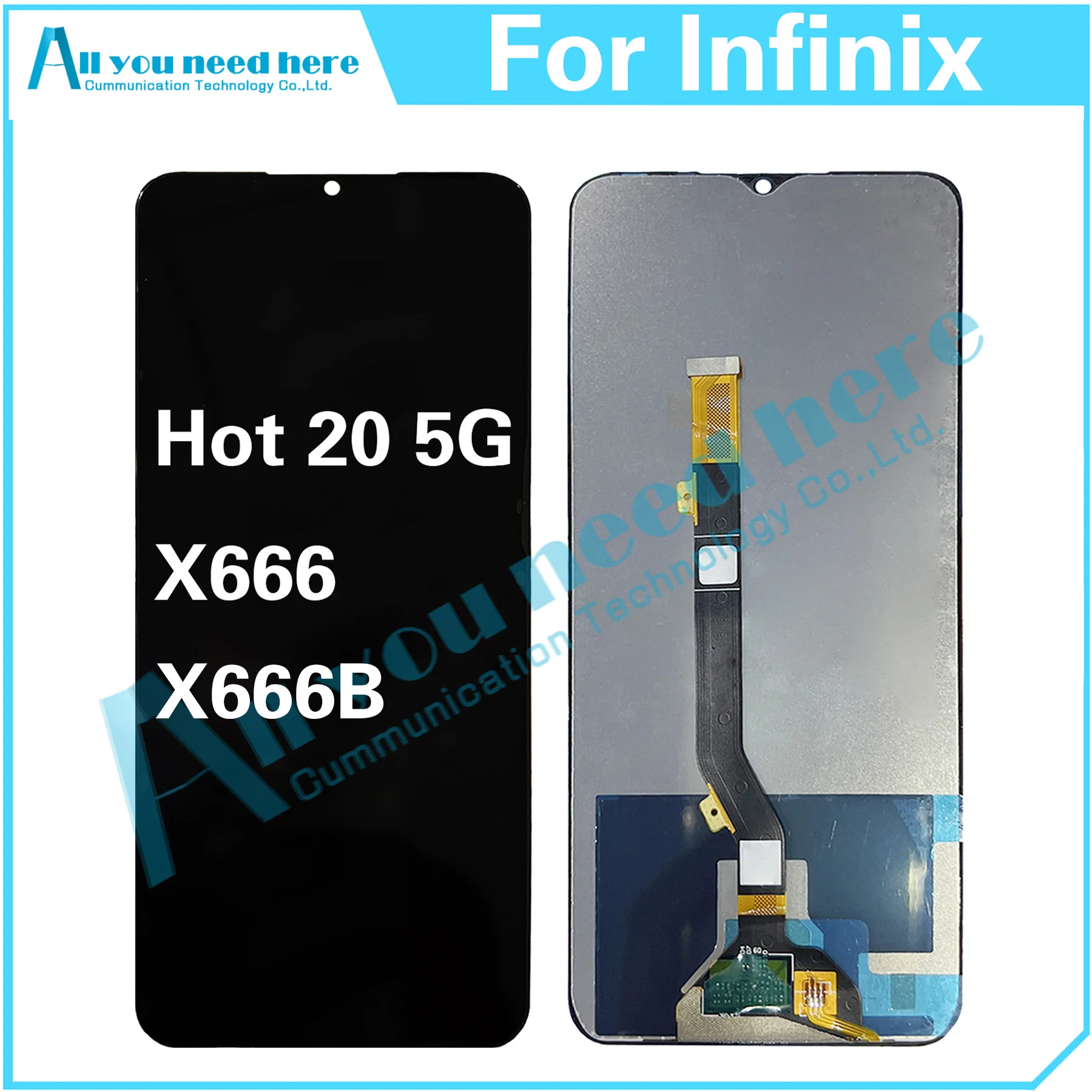 100% Test For Infinix Hot 20 5G X666 X666B Hot20 LCD Display Touch Screen Digitizer Assembly Repair Parts Replacement