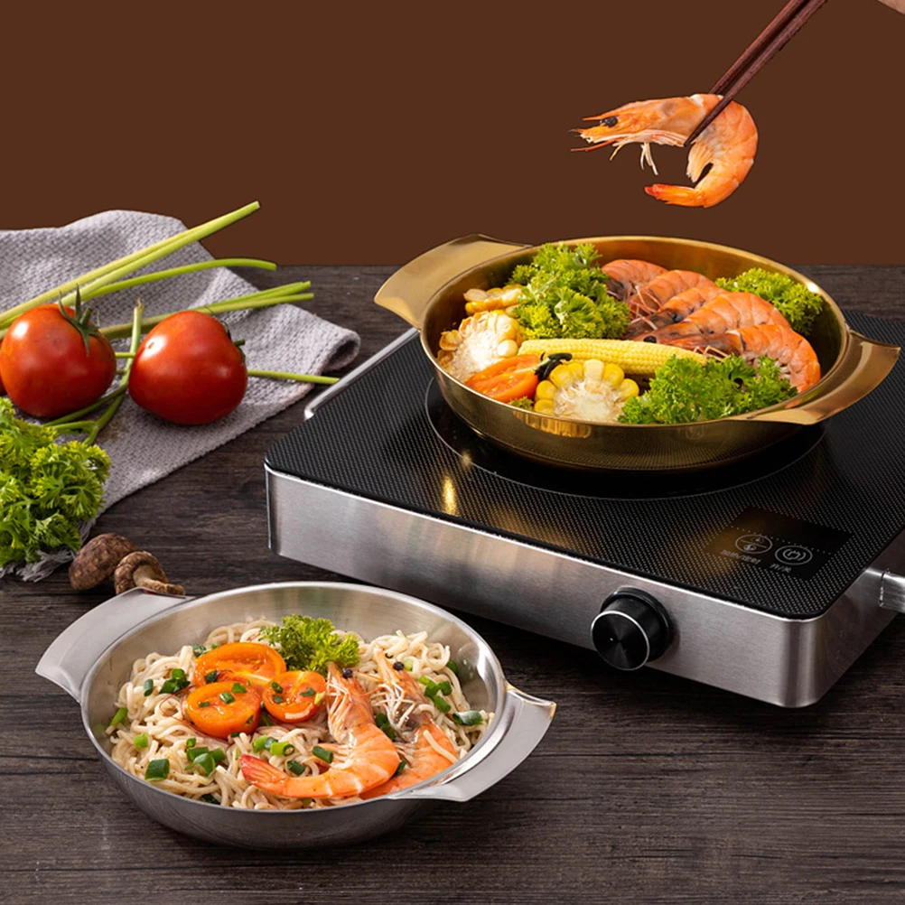 

Stainless Steel Pan Double Handle Multi-Function Cookware for Home Kitchen Hot Pot Soup Paella Pan Easy to Clean