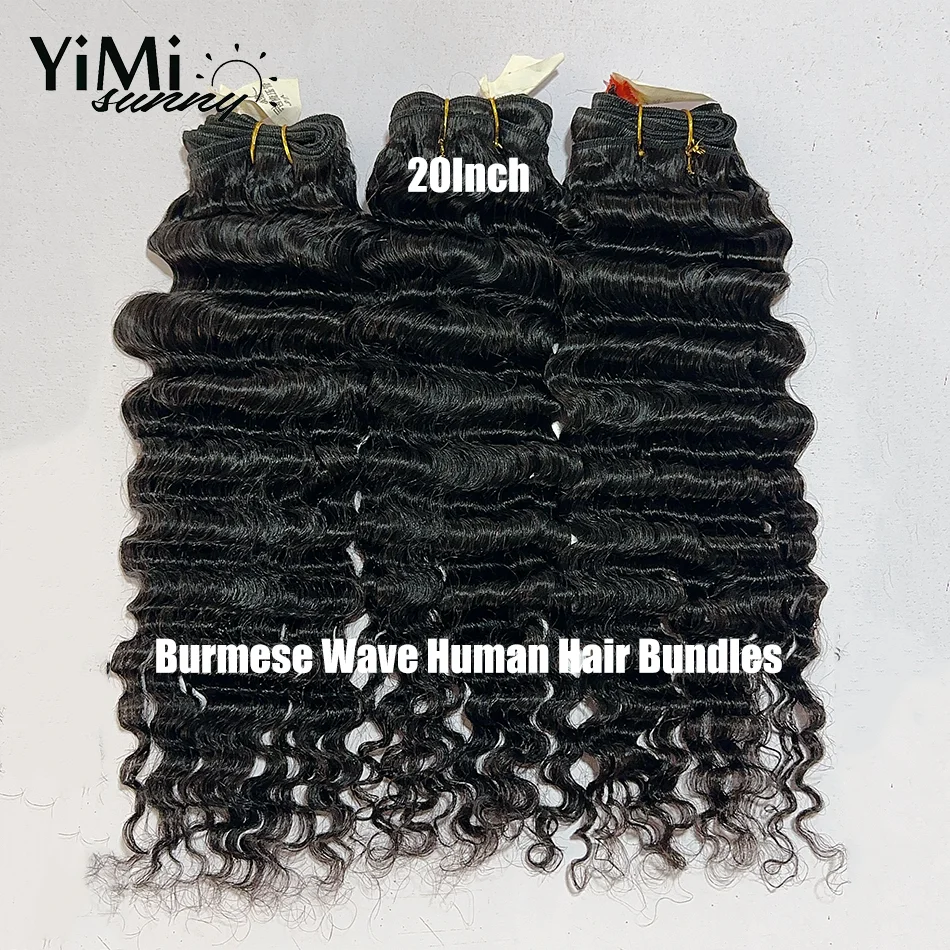 Yimisunny-Extensión de cabello virgen ondulado para mujer, mechones de cabello humano birmano, trama sin procesar, 3/4 mechones, ofertas, cabeza completa