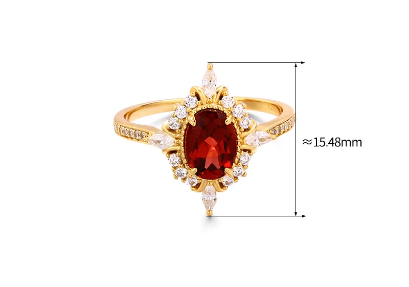 Cincin zirkonia Vintage Garnet wanita, perhiasan tangan geometris cincin kristal perak 925