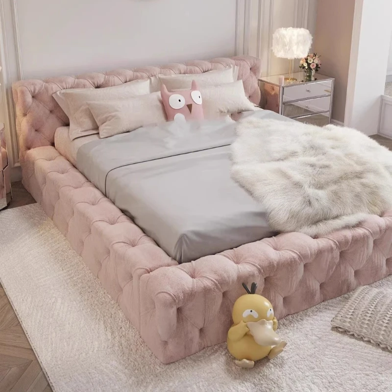 

Cream Modern Bed Pink Double Sleeping Minimalist Nordic Bed Princess Queen Size Cama De Lujo Para Dormitorio Home Furniture