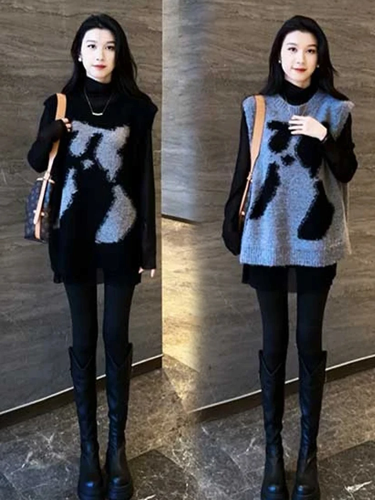 

Bla Printed Svel Knitted Vest Top Versatile Autumn New Arrival Heavyweight Large Size Women's Faion Casual Loose Fit
