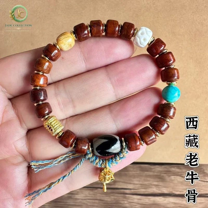 Yak bone bracelet made from reclaimed old cow bones, Tibetan-style vintage men's ethnic-style bone bead bracelet for cultural ap