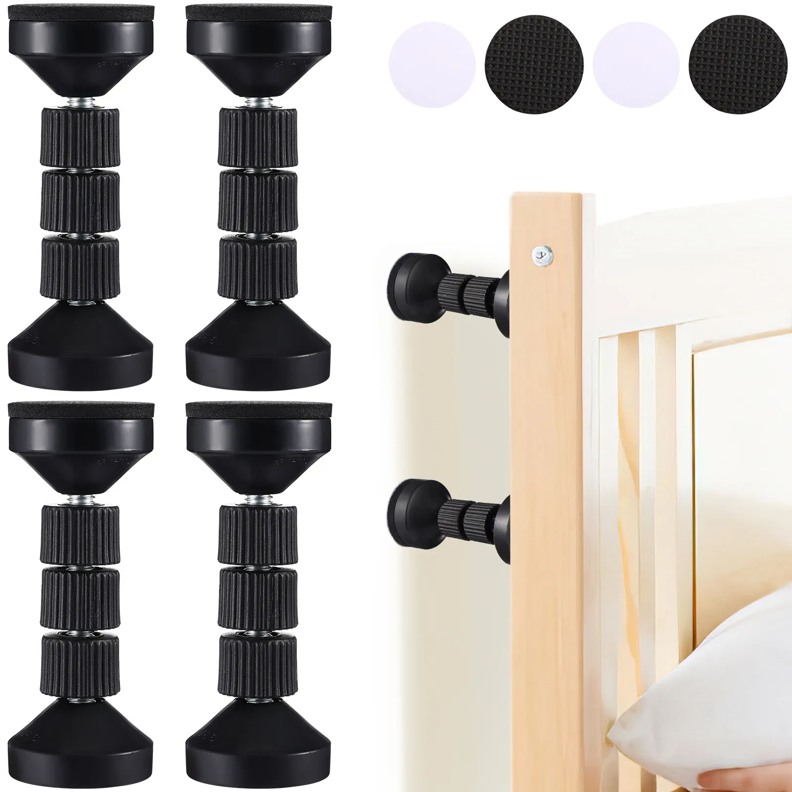 4Pcs Adjustable Headboard Stoppers Threaded Bed Frame Stopper Anti-Shake Bed Stop for Wall Furniture Protector