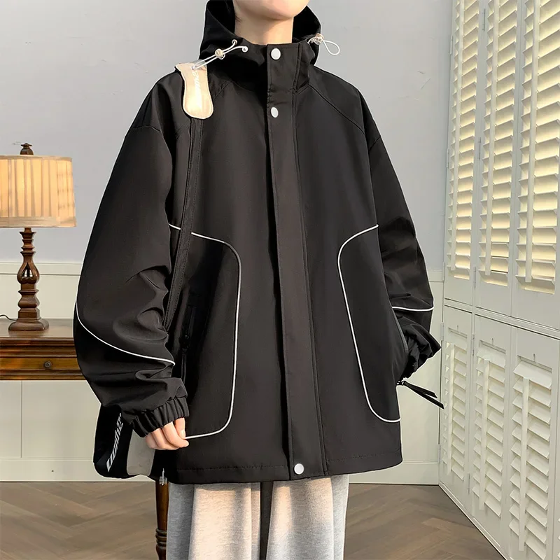 

Fashion Male Oversize Waterproof Spring Autumn Casual Jacket Men Unisex Outdoor Windproof Hooded Quick Dry Windbreaker Warm Coat