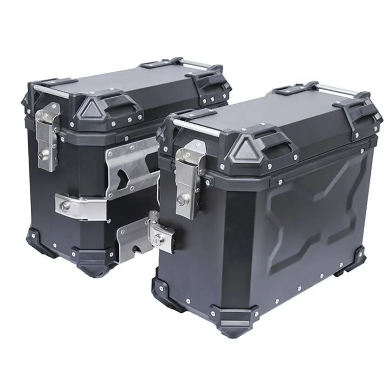 Custom X Design 38L Black Luggage Trunk Side Case Universal Aluminium Alloy Side Box Motorcycle Saddle Boxes