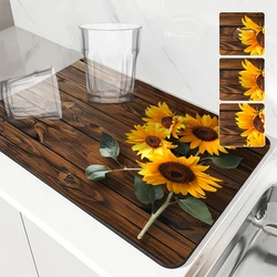 Absorbent Coffee Mat Dish Draining Mat Sunflower Board Kitchen Drying Mat Quick Dry Bathroom Drain Pad Kitchen Faucet Placemat