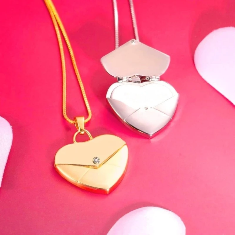 Phrase Love Letter Necklace Envelope Locket Necklaces Secret Message Heart Locket Necklace Heart Jewelry for Girlfriends