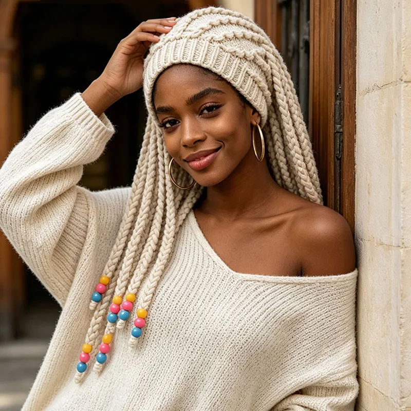 Unisex False Braid Dreadlock Wig Beanie Caps Knit Braid Hat Handmade Crochet Hat Rasta Jamaica Cosplay Party Headwear