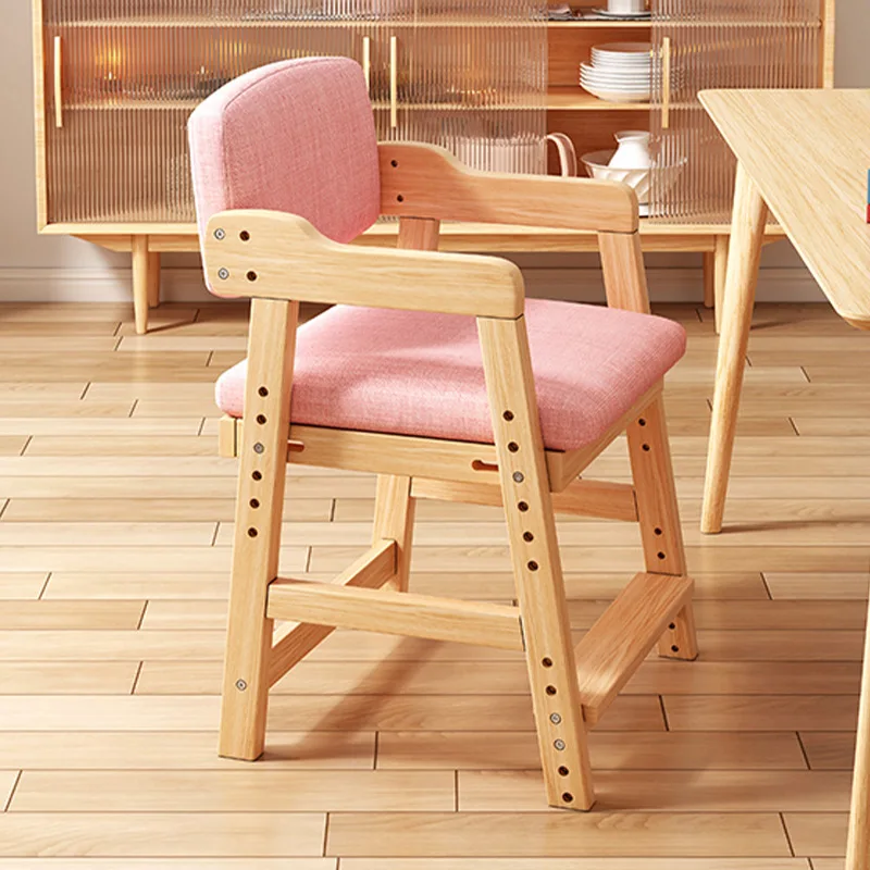 Children's study chair can be lifted and lowered to adjust the solid wood backrest, students correct sitting posture