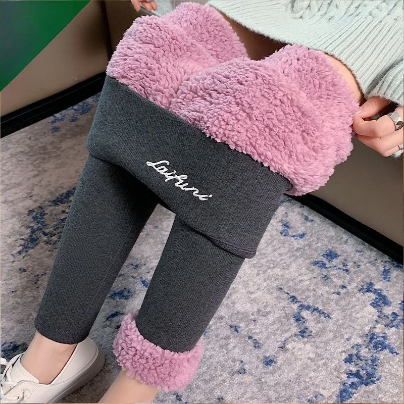 Women's Thermal Leggings Thickened Lambswool High Waisted Slimming Padded Plush Tights Pants Elasticity Sports Yoga Warm Pants
