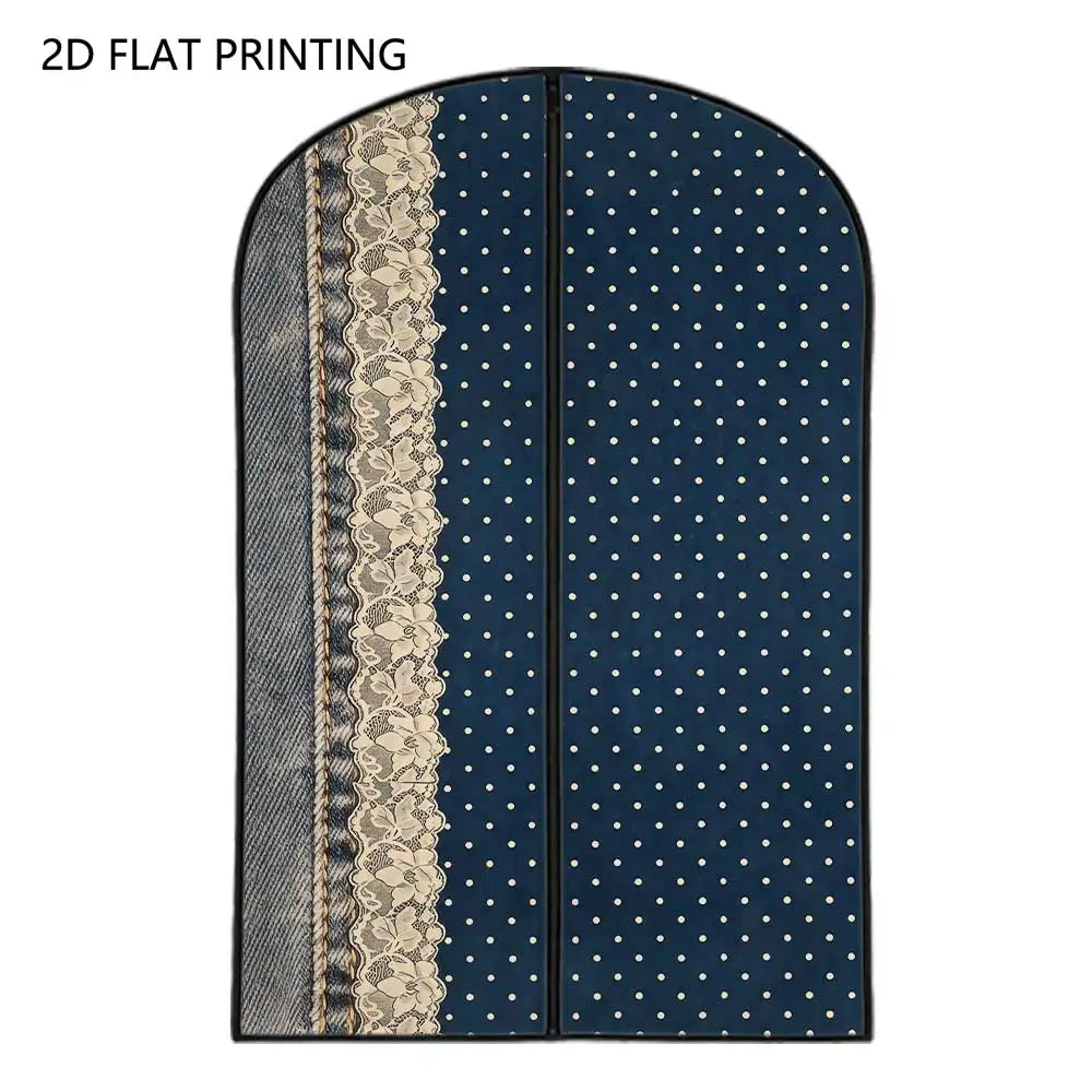 1pc Denim Lace Polka Dot Compressed Dust Cover Clothes Compression Hanging Storage Bag Household Wardrobe Organizer