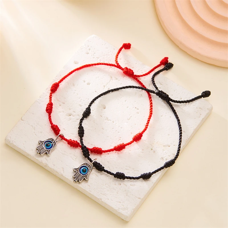 Lucky Handmade 7 Knots Red String Couple Bracelet for Women Men Turkish Evil Eye Sea Shell Heart Pendant Wristband Jewelry Gifts