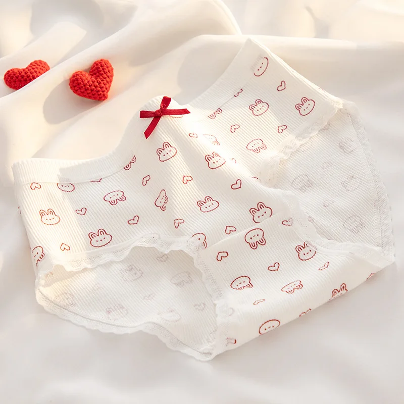 5Pcs/Set Cartoon Cute Cotton Women Panties Breathable Underwear Girls Briefs Mid Waist Soft Female Intimates Sexy Lingerie
