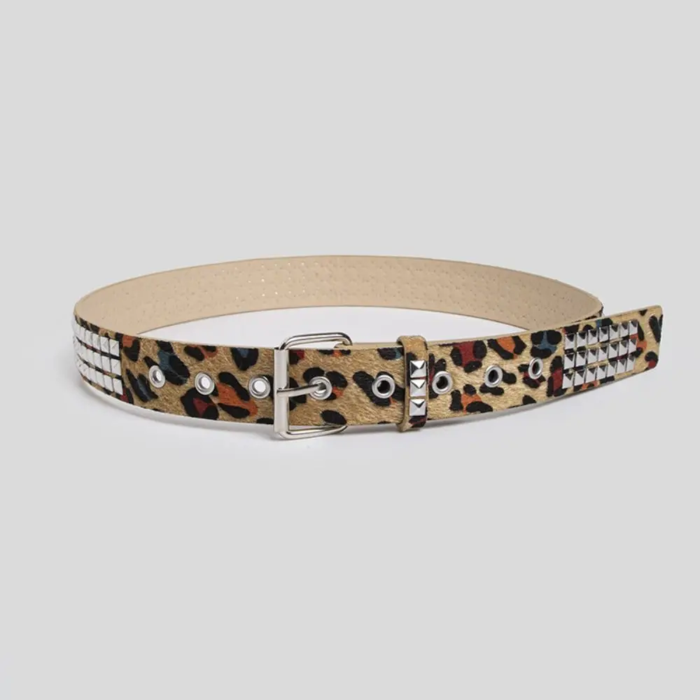 Cinturón Punk informal con estampado de leopardo, correa de cintura de cuero PU, cinturones de cintura con hebilla de Metal ajustables