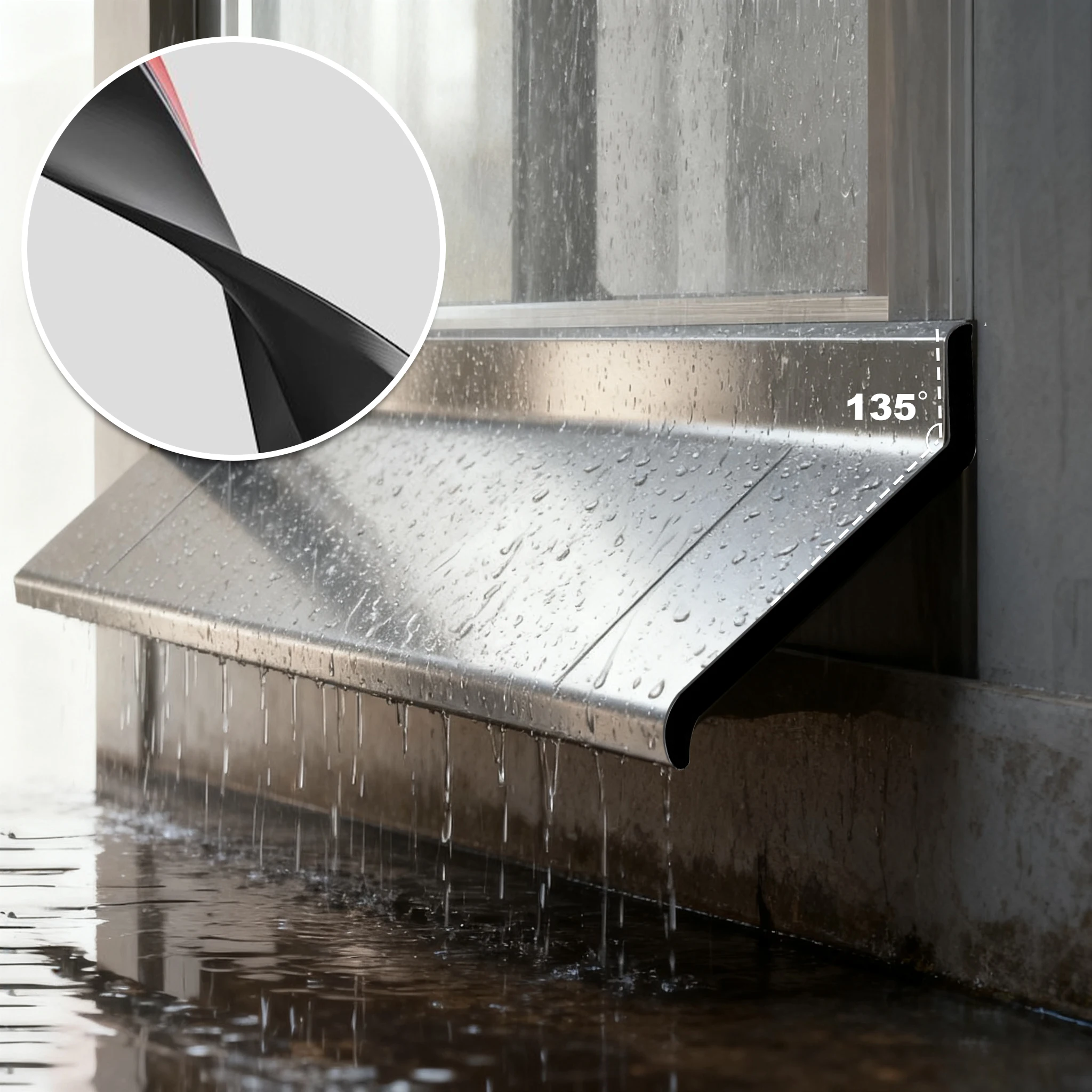 Window Water Blocking Sealing Strip Bar Home Window Rain Flashing Board Aluminum Alloy Window Edge Waterproof Water Deflector