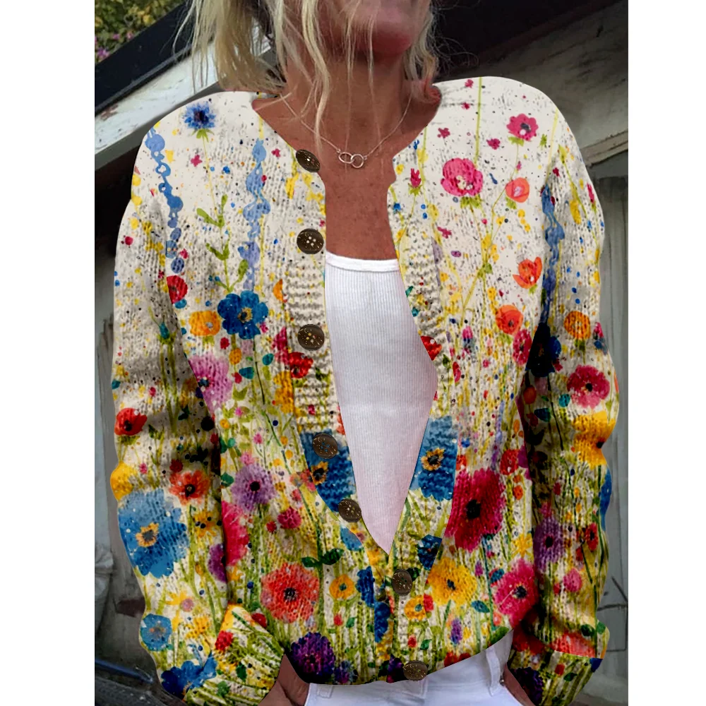 

Autumn Winter Knitted floral Cardigan Casual Sweater Streetwear Women Sweaters Knit Top Cool Jumpers Fashion
