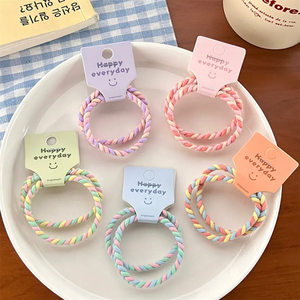 4Pcs Colorful Small Fresh Hair Rope Girl Ball Head High Ponytail Hair Ring High Elastic Durable Hair Rope Cute Headdress