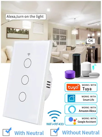 Tuya WiFi Smart Light Switch US Standard Work With Alexa Google Home Wall Touch Switch 110V 220V RF433Mhz Remote 1 2 3 4 Gang