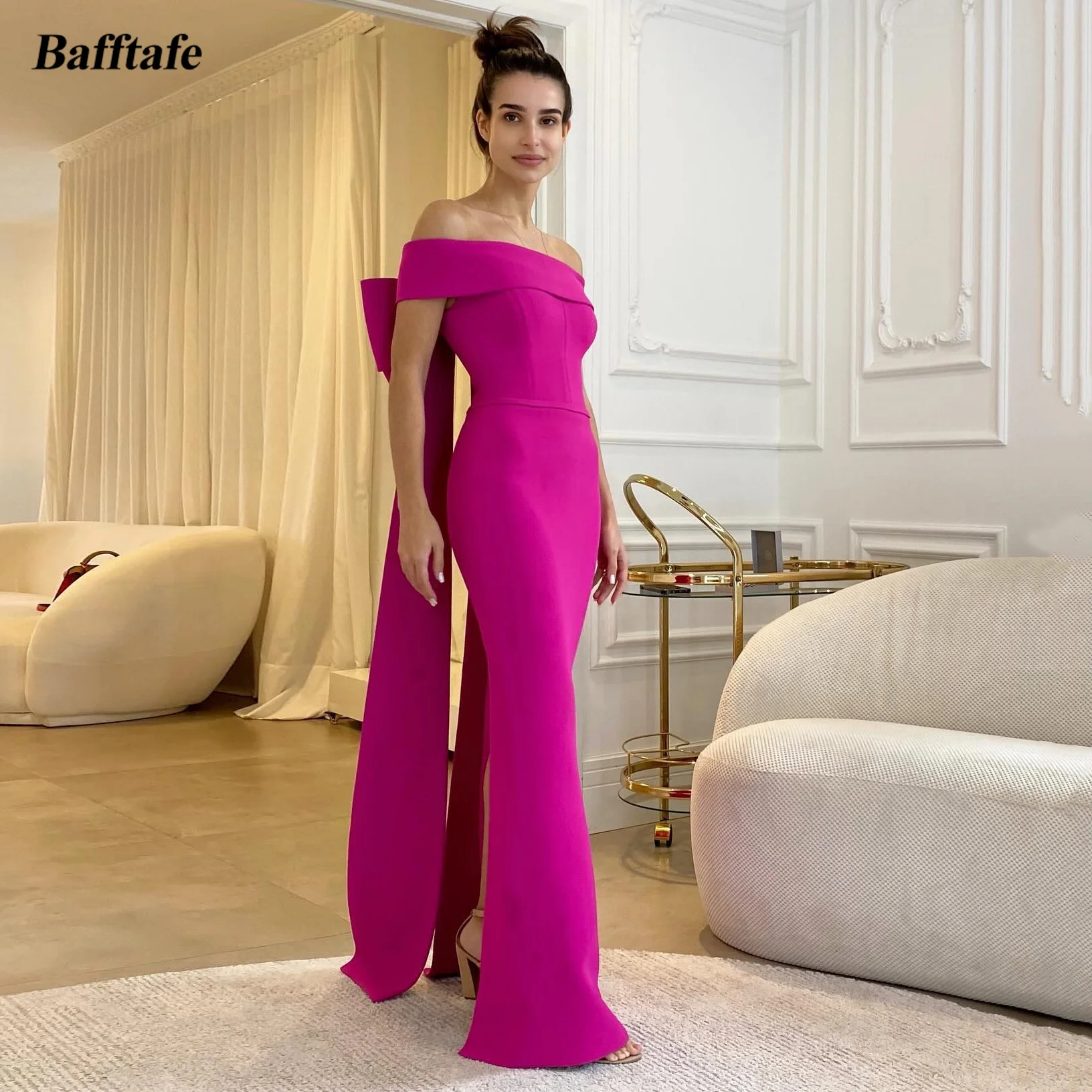 Bafftafe Mermaid MatteSatin Women Party Dresses Off The Shoulder Bow Formal Occasion Prom Dress Special Evening Gowns Customized