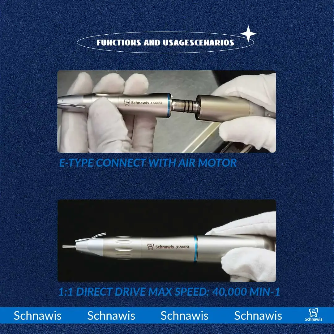 Schnawis Dental 1:1 Blue Ring SG65L Straight Handpiece with Fiber Optic External Irrigation Dental Implant Surgical Dentistry