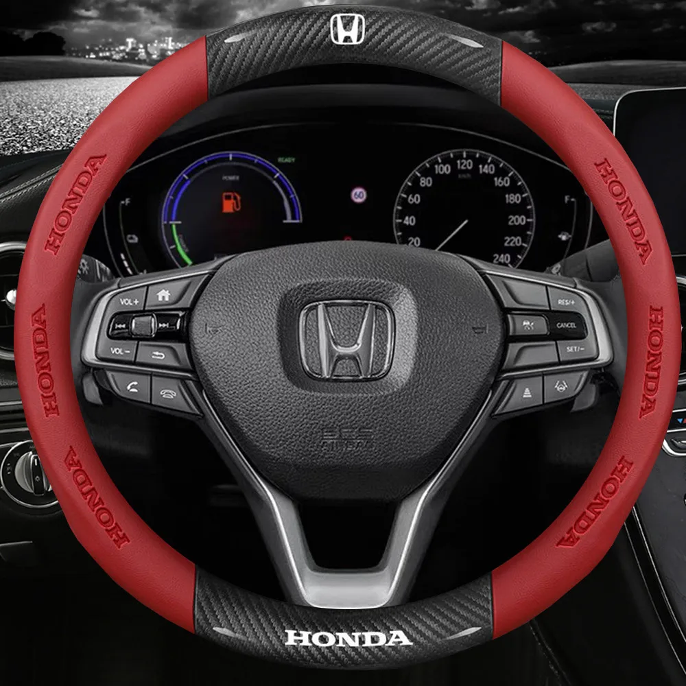 

Car Leather Steering Wheel Cover Carbon Fiber Stitching for Honda Accord City Civic Fit HRV CRV Beat Jazz Car Interior