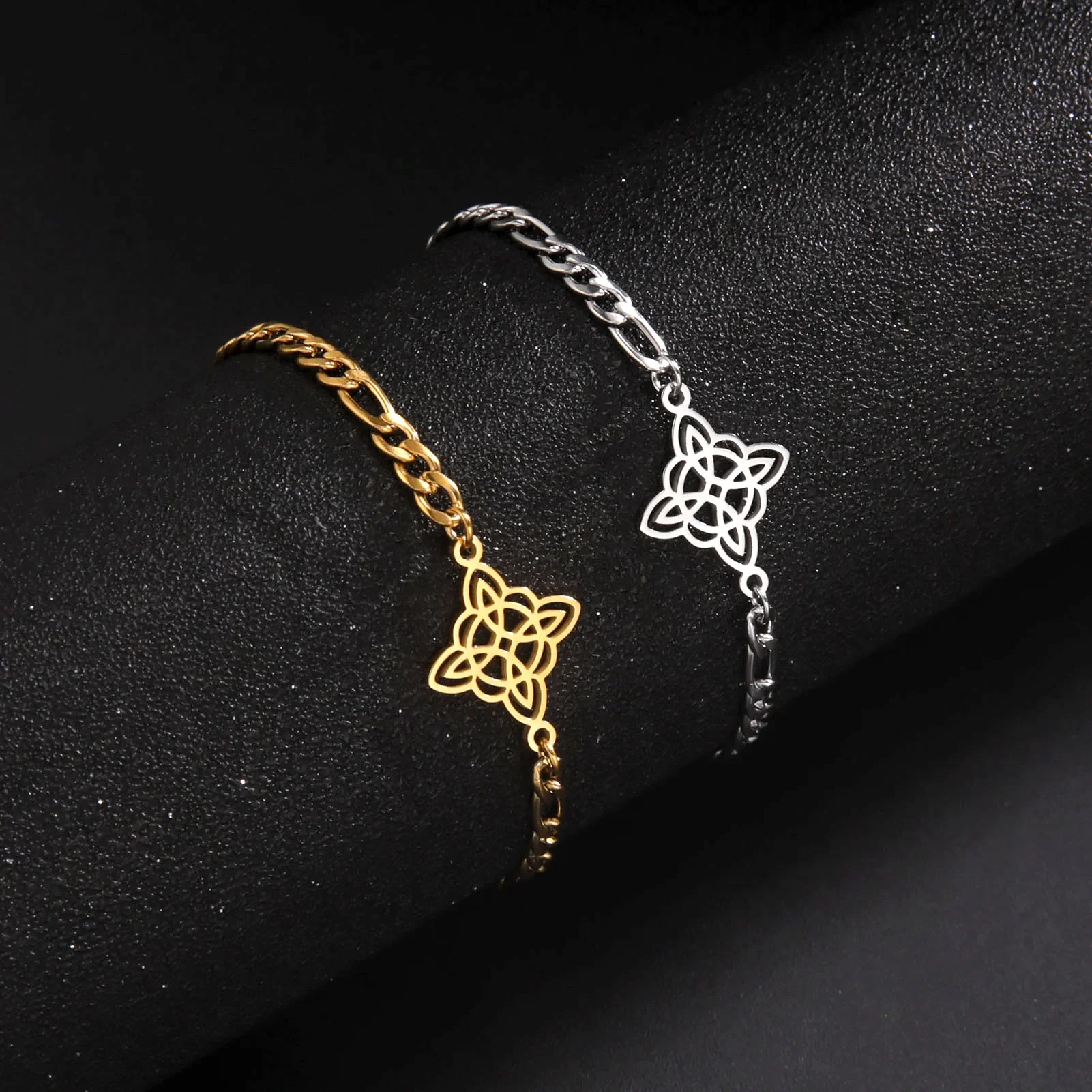 Witchcraft Irish Celtic Knot Charms Bracelets Stainless Steel Witch Knot Chain Bracelet Women Men Vintage Love Jewelry Gifts