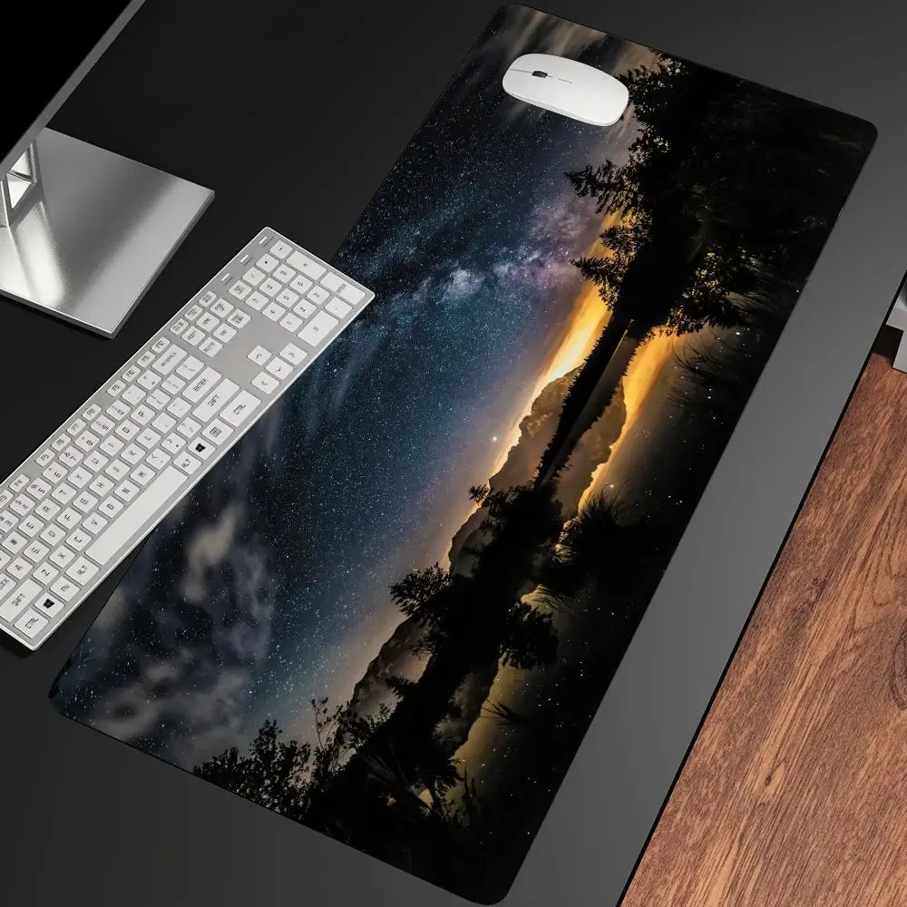 Moonlit Forest Artistic Night Sky Mousepad Desk Accessories Desk Mat Gaming Mats Desk Decorating Mouse Pad Long Pad Office Decor