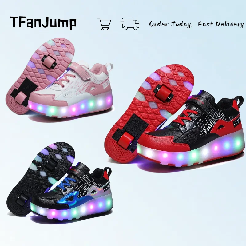 Kids Deformation Roller Skates Shoes  Children’s Luminous Glowing Sneakers Fashion Outdoor Sports Shoes Girl's Led Shoes