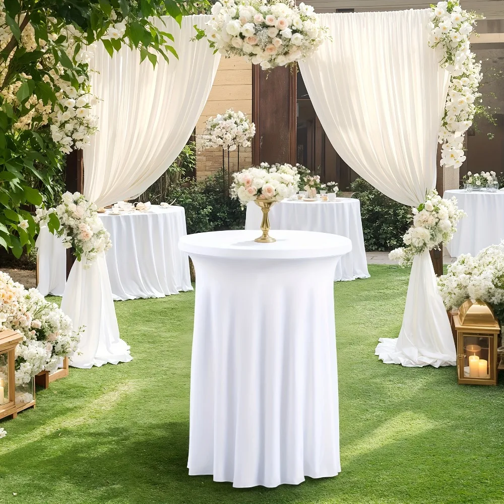 Solid Color Height Stretch Round Tablecloth Long Drape Decorative Conference Table Skirt Dustproof Elastic Bar Table Cover