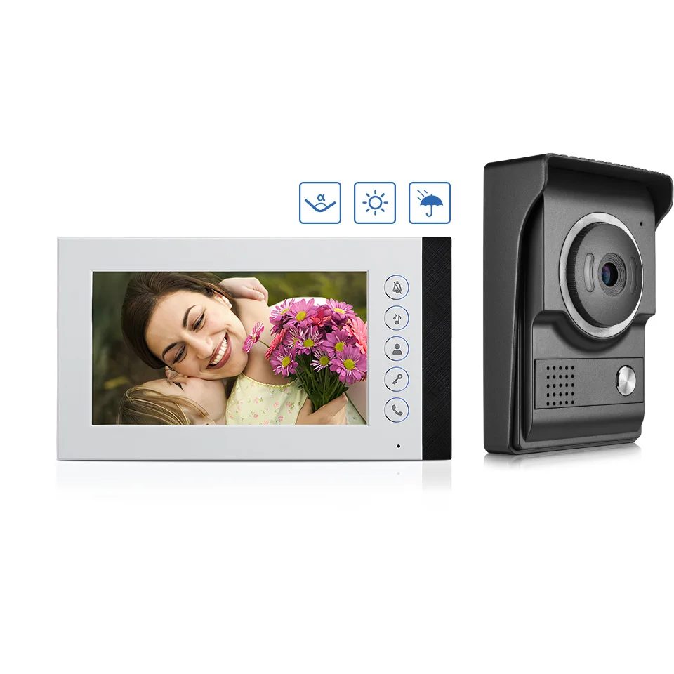Campainha de vídeo com fio de 7 polegadas IR Night Video Intercom Áudio bidirecional edifício Vídeo porteiro protege sua casa
