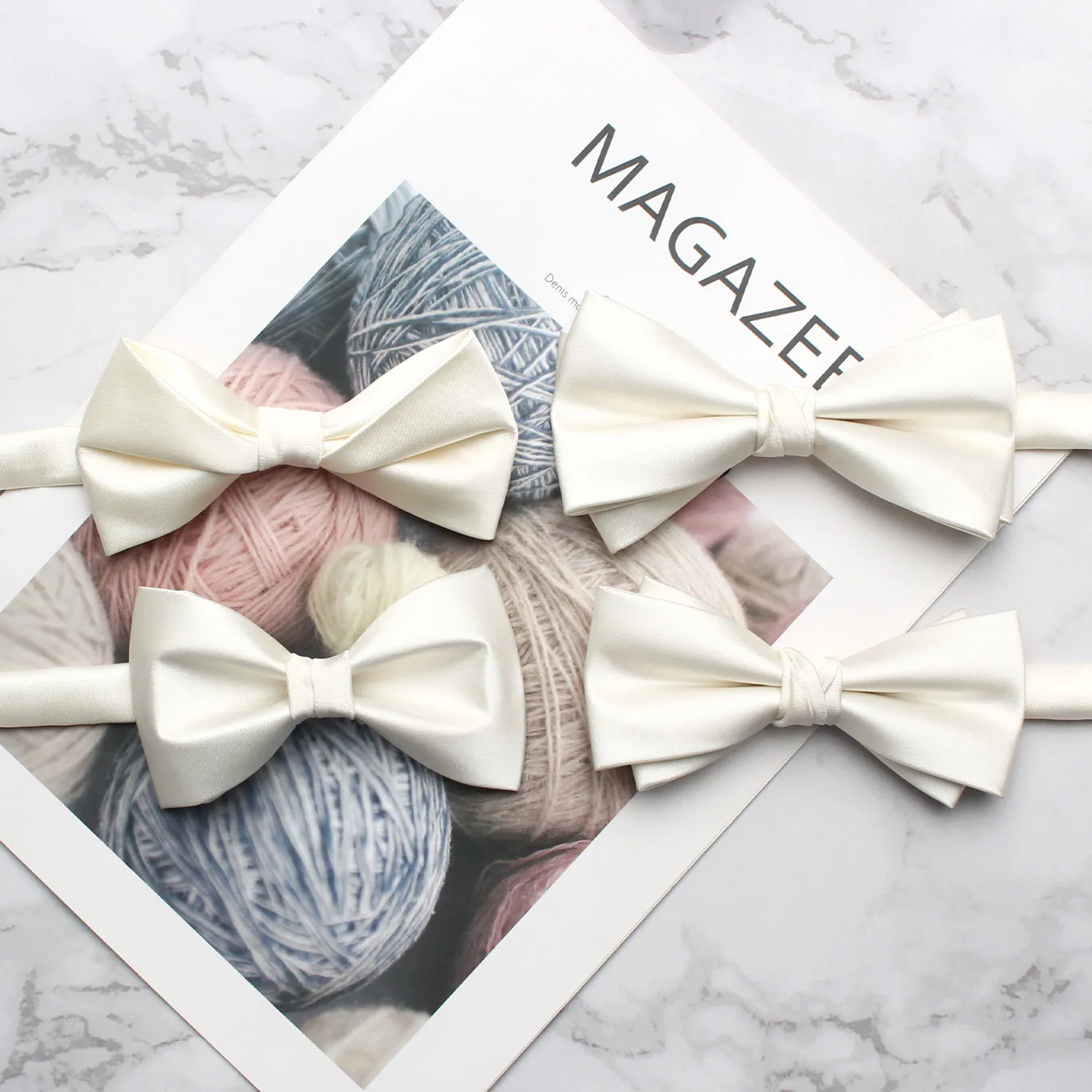 

white Men, Printed Bow, Best Man and Groom Wedding Casual Polyester Bow Tie