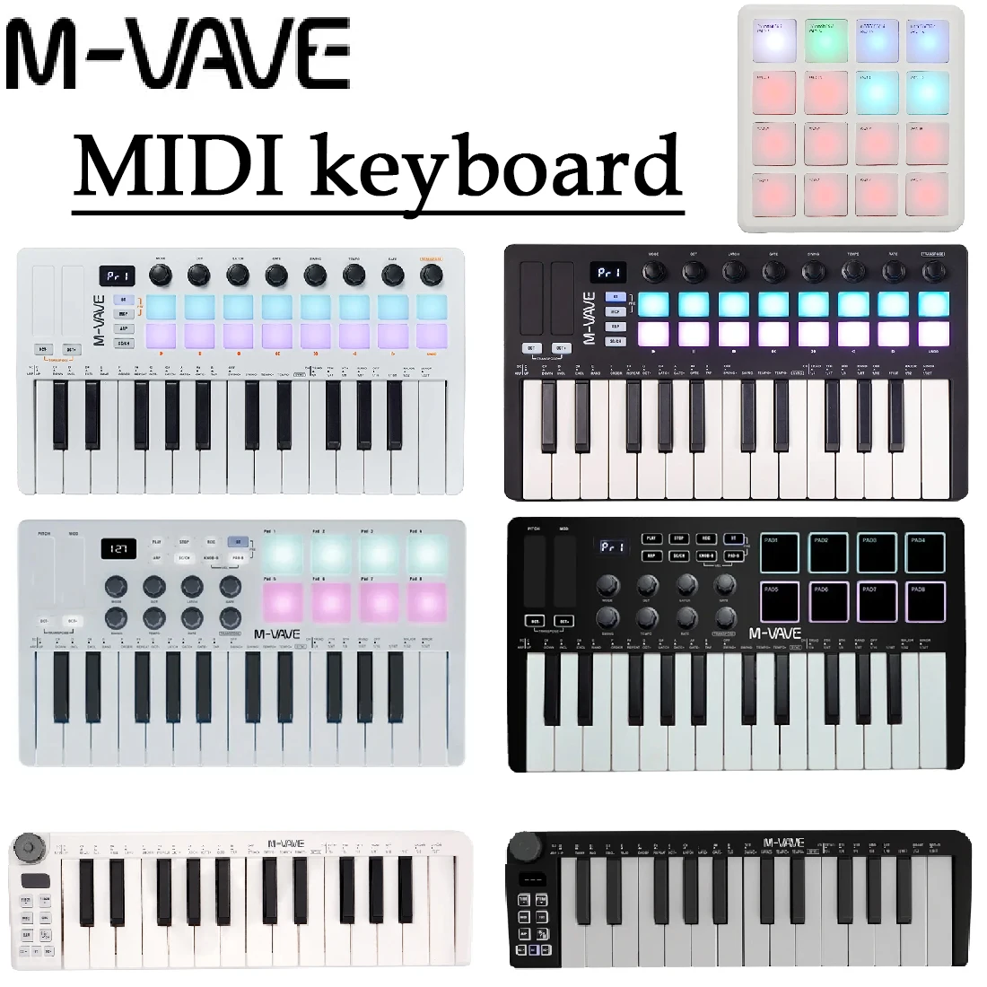

Портативная MIDI-клавиатура M-VAVE, подходящая перкуссия, RGB-музыкальный аранжировщик, программное обеспечение для клавиатуры в комплекте, контроллер производительности аккордов