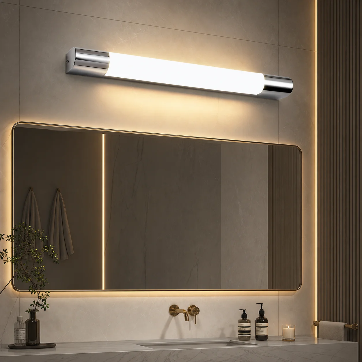 WWPPU LED Mirror Light Waterproof Mistproof Bathroom Sconce Three Color Adjustable Vanity Lamp Stainless Steel Wall Light