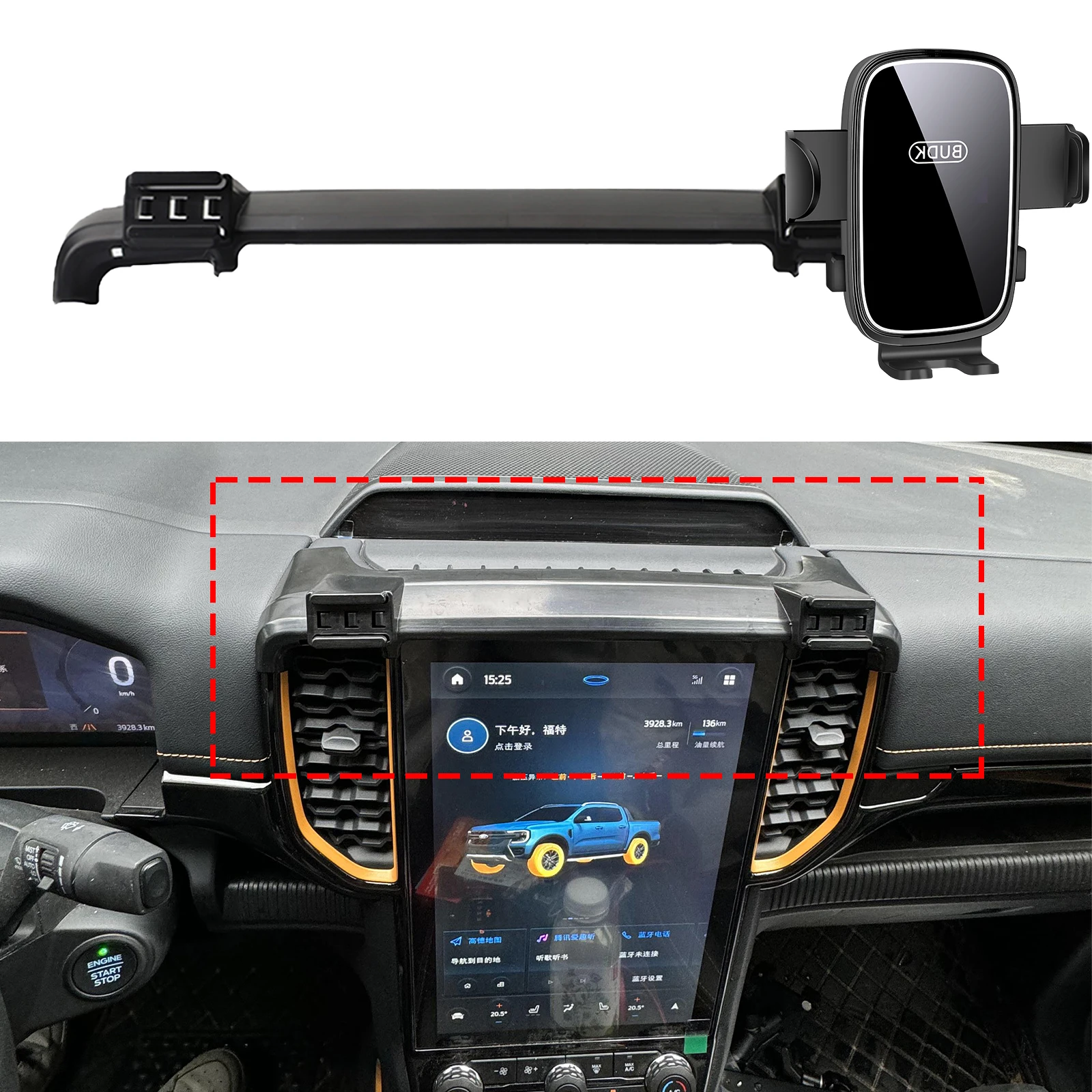 

fit for Ford Ranger 2023-2026 T9 Everest Custom Fit Phone Holder Mount Dashboard Screen Base No Drill Car​​ accessoires
