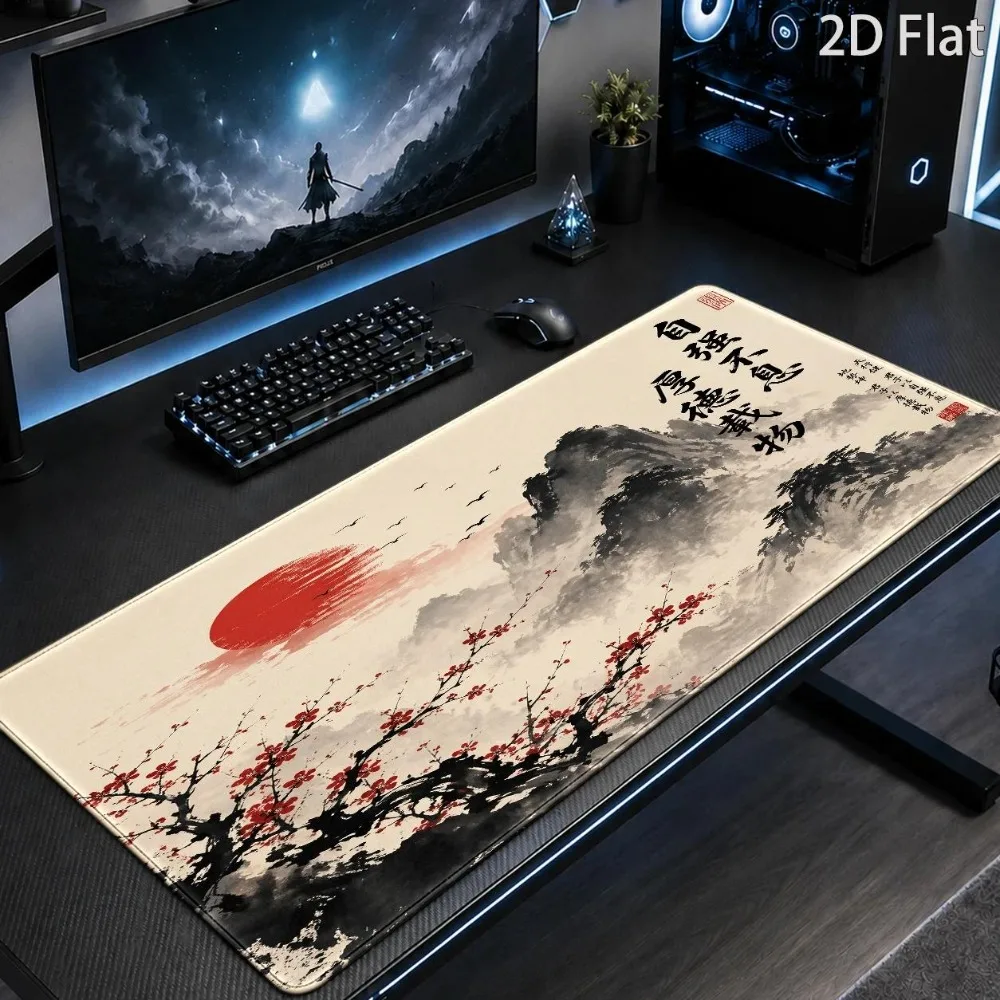 Large-sized mouse pad featuring Chinese ink-wash landscape paintings, with a motivational mousepad profissional