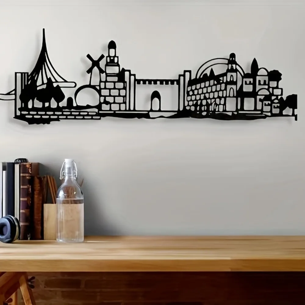 CIFBUY Metal Wall Art Jerusalem Skyline Decor, Vintage Old City Silhouette Wall Decor with Star of David, Rustic Iron Artwork view 3