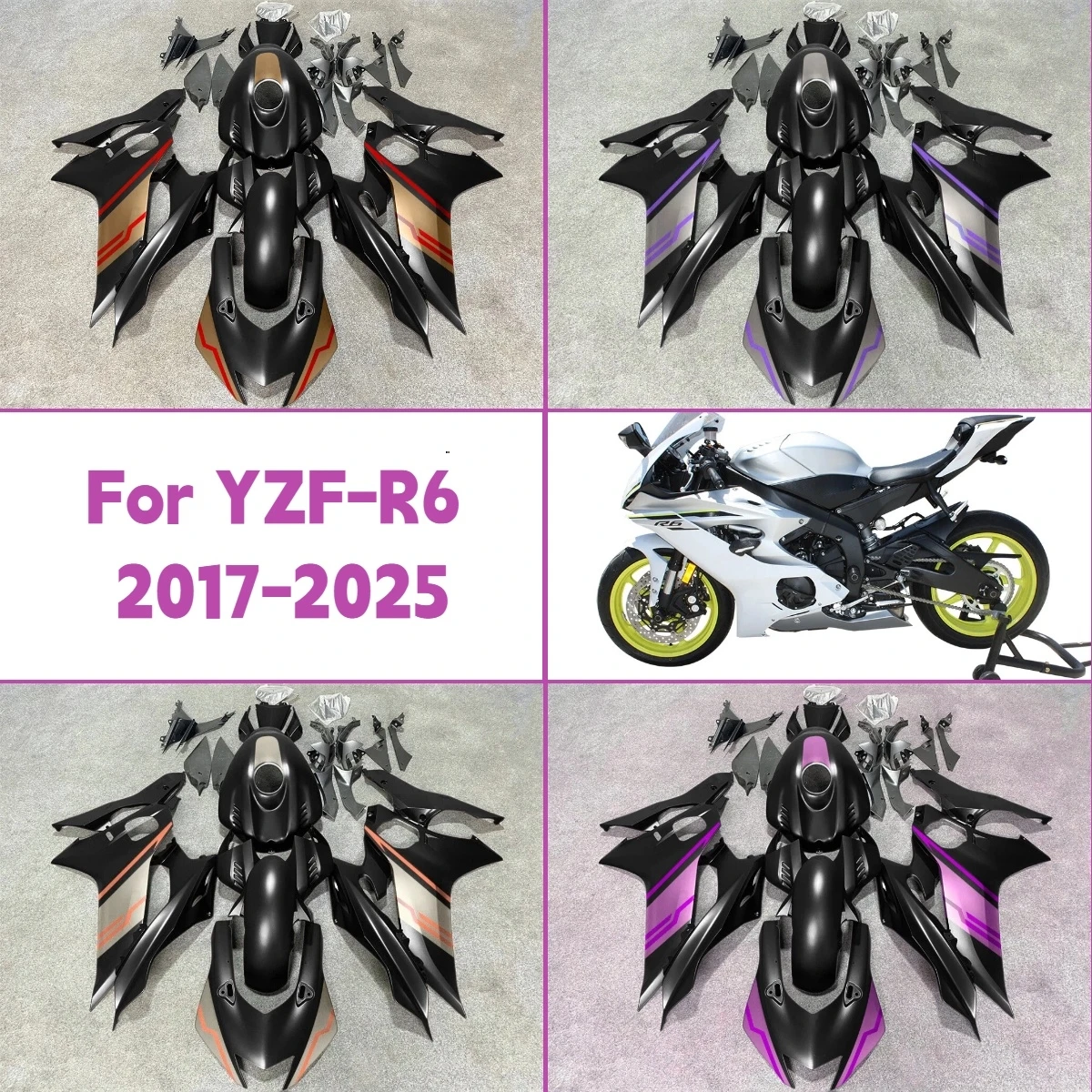 

Fairings Fit 2017-2025 YZFR6 Custom ABS Painted Fairing Set Replacement Fit for 17-25 Yamaha YZF R6