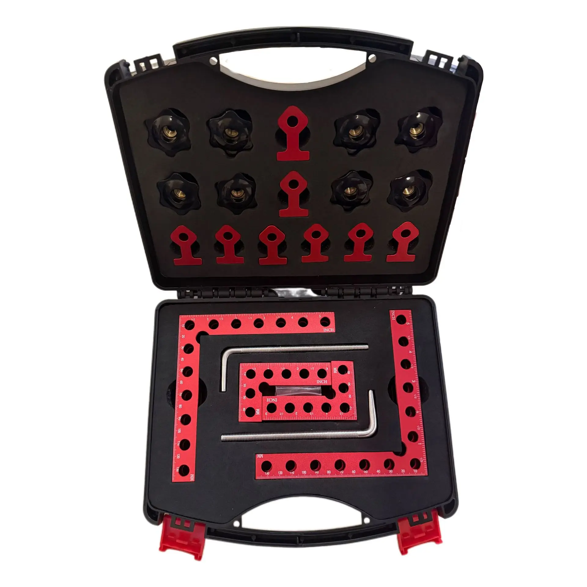 Woodworking 90-degree right angle fixture 8-piece set, puzzle fixed clip, multi-function scribing positioning measuring ruler