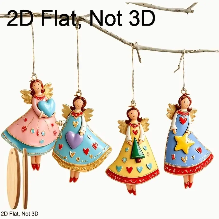 1/5/10/20/50/100pcs Set of 8 Vintage Angel Ornaments for Hanging on 2D Wooden Christmas Trees - Dream-Themed Wooden Christmas De