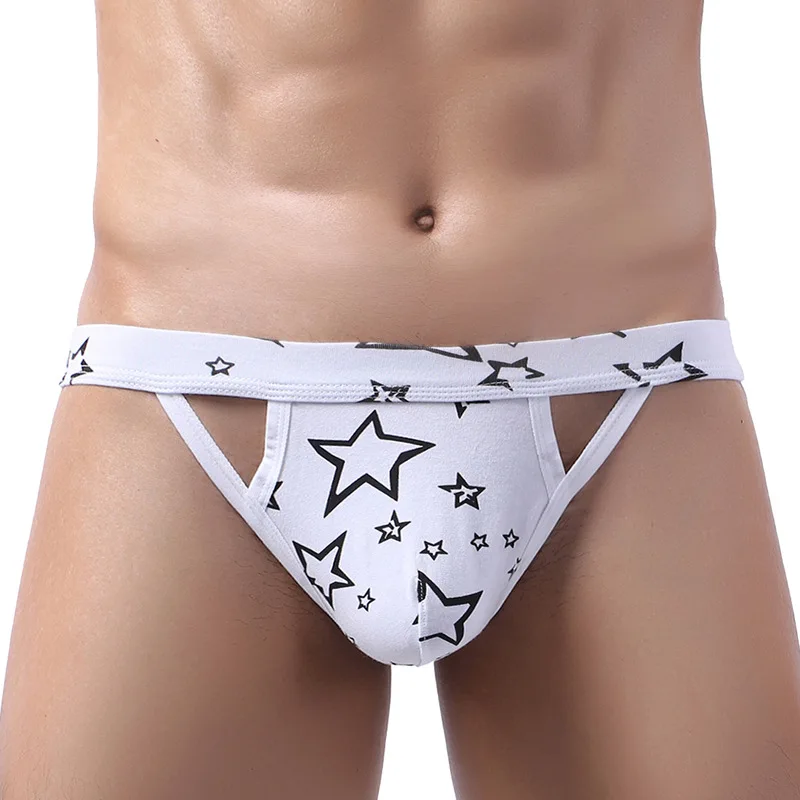 Sexy Men Underwear Thong Jockstrap Panties Backless Cotton Printed Slips Hollow G-String Homme Cueca Mens Penis Pouch Underpants