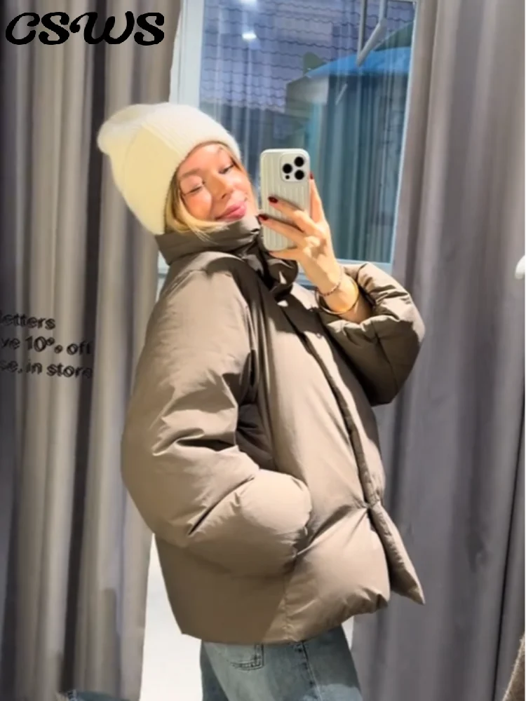 

Autumn Winter Stand Collar Jacket Women Solid Thicken Single Breasted Long Sleeve Cotton Jackets 2025 Fashion Warm Outwear Lady