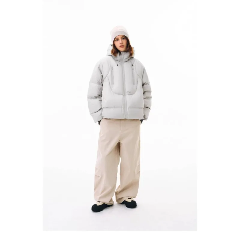 Men Double Pull Hood Short Cotton Jacket Baker's Clothing Zipper Jacket Winter New Loose Coconut White Warm Coat Winter Jackets