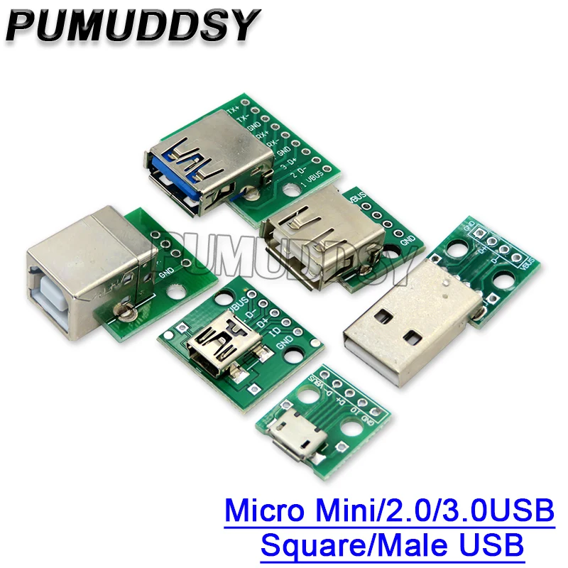 10PCS Micro Mini USB A Male USB 2.0 3.0 A Female USB B Connector Interface To 2.54mm DIP PCB Converter Adapter Breakout Board