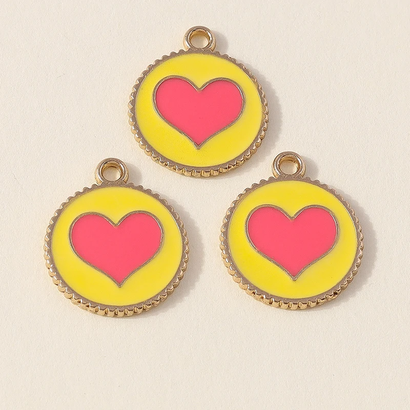 10pcs Kawaii Enamel Colorful Round Love Heart Charms Pendants for Necklaces Earrings DIY Handmade Jewelry Making Accessories view 5