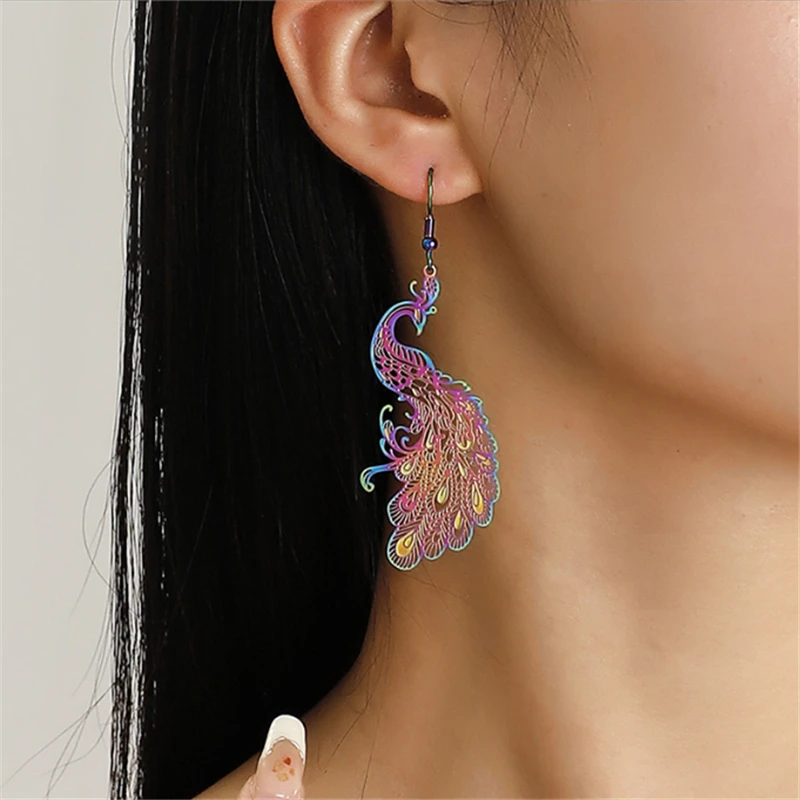 20Pcs/Lot New Creative Stainless Steel Colorful Animal Peacock Charms Connectors DIY for Earrings Jewelry Findings Accessories