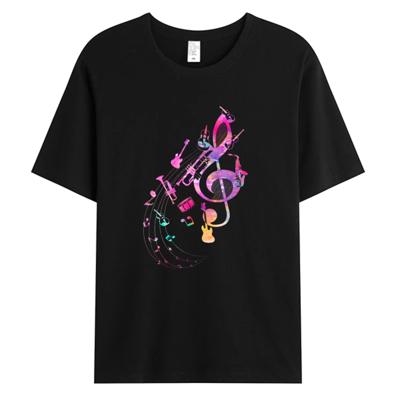 

Musical Instrument Music Notes Musician Treble Clef T-shirt Men's Cotton Fabric Graphic Weekend Top Tees Man Clothes Casual Fit