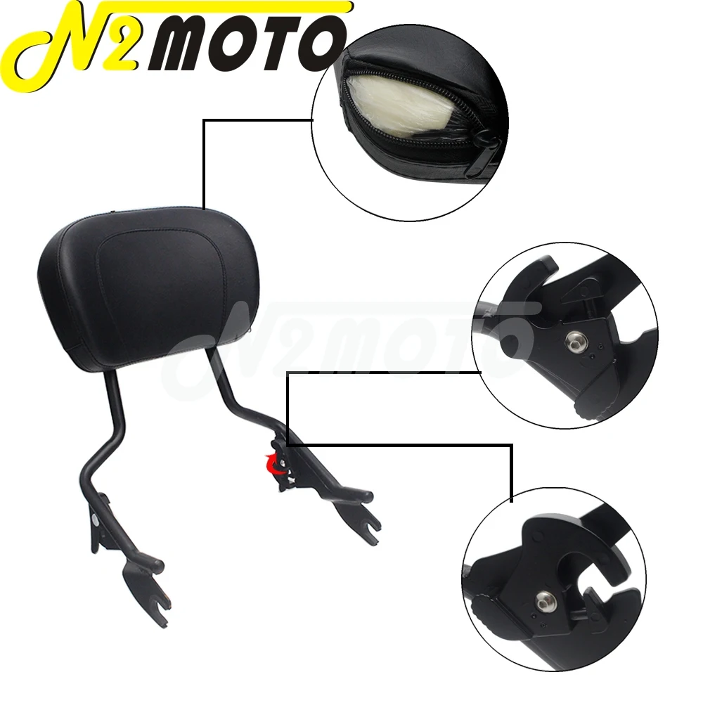 Detachable Passenger Backrest Sissy Bar +Luggage Rack+4 Point Docking Hardware Kits For Harley Touring Road King FLHX FLHR 09-22