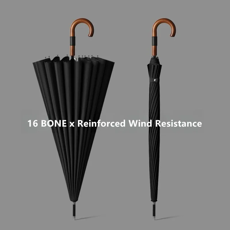 Japanese Style 16 Ribs Automatic Golf Umbrella Curved Handle Long Handle Business Gift Advertising Umbrella