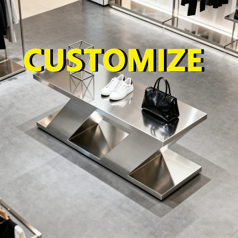 Any Size Custom Stainless Steel Island Display Table Clothing Store Florist Mall Shoe Bag Shop Decor Display Flow Stand